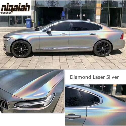 Premium bright body 1.52x18M Diamond Laser Sliver Self-adhesive packaging stickers without bubbles Car Wrap Vinyl