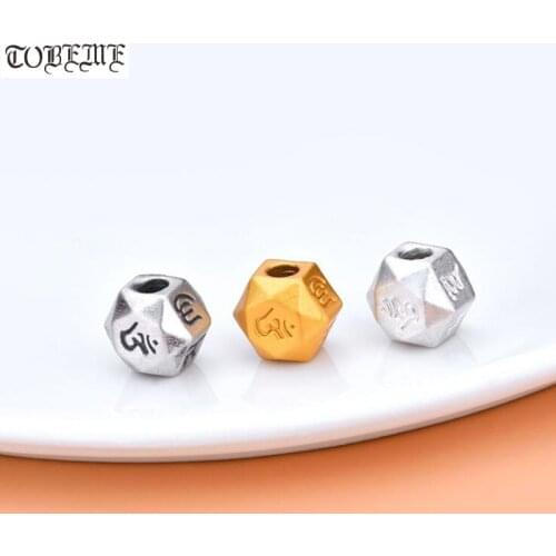 3D 100% 999 Silver Tibetan Six Words Beads Pure Silver Buddhist OM Mantra Beads Jewelry Findings Loose Beads DIY Bracelet Beads
