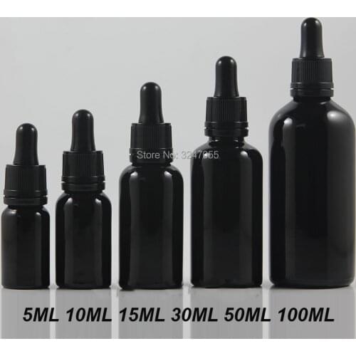 Black Vial Cosmetic Essence Storage Bottle,Glass Empty Essential Oil Container,Glass Pipette 5-100ml Bottle n Tamper Evident Cap