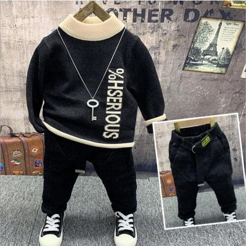 Children Boys winter Kids Clothing Sets Baby Kids Knit sweater, plush jeans 2pcs Toddler Boys Sports Clothes Set 2-6Year