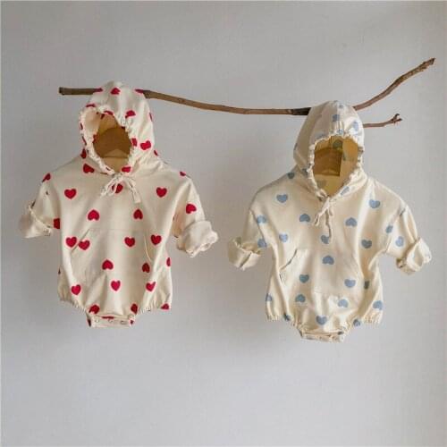 Infant Bayb Girls Heart Pattern Hooded Romper