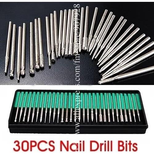 Freeshipping-30PCS/set Drill Bits Kits Nail Drill Set Shank 3/32" Manicure and Pedicure