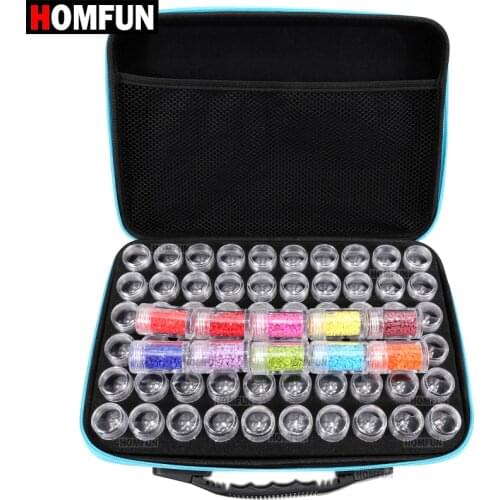 HOMFUN 60 Bottles Diamond Painting Box Tool Container Storage Box Carry Case Holder Hand Bag Zipper Design Shockproof Durable