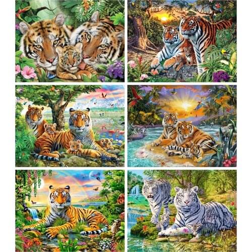 HUACAN 5d Diamond Painting Tiger Full Drill Square/Round Diamond Embroidery Animal Cross Stitch New Arrival Home Decor