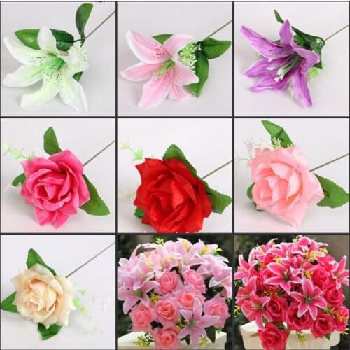 Hot Sale Wedding Arches Road Lead Single Flower Arrangement Artificial Lily Rose Silk Flower Bridal Bouquet Home DIY Ornament