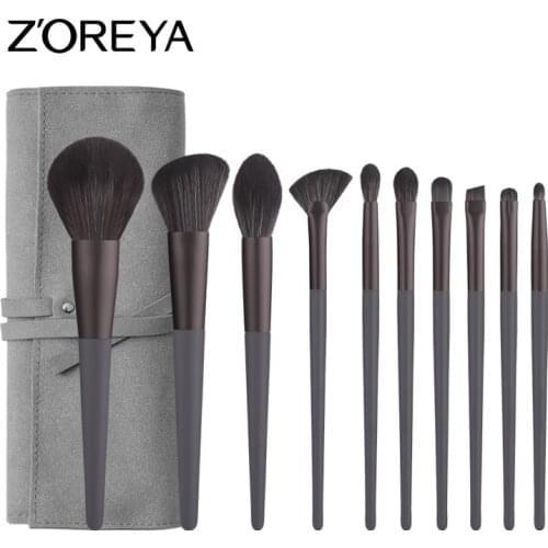 ZOREYA Makeup Brushes 10pcs Squirrel-like Make Up Brush Set Powder Contour Blush Fan and Eye Brushes 2021 New