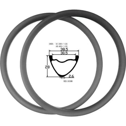 29er mountain disc bike rims 38.5x28mm Asymmetry tubeless disc mtb rims XC 380g hookless carbon mtb rim ERD 583mm