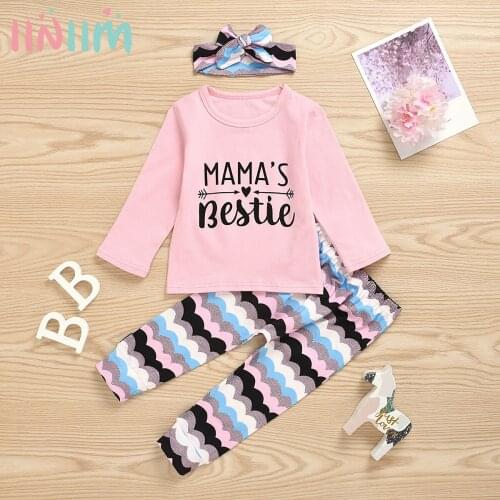 Newborn Baby Girl Clothes Set Autumn Cotton Letter T-shirt Pants Headband Sleepwear 3Pcs Toddler Infants Pajamas Outfit Clothing
