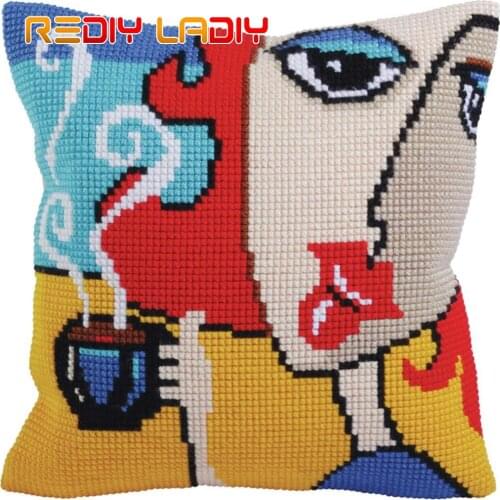 Cross Stitch Cushion Cover Fragrant Coffee Needlepoint Kit Pre-Printed Canvas Thick Yarn Cross-stitch Pillow Case Arts & Crafts