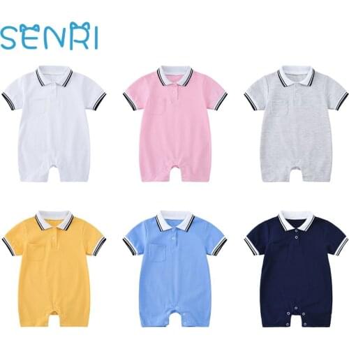 Summer Newborn Baby Boy Girl Rompers Short Sleeve Gentleman Style Solid Jumpsuit Infant Clothing Toddler Baby POLO Shirt Clothes