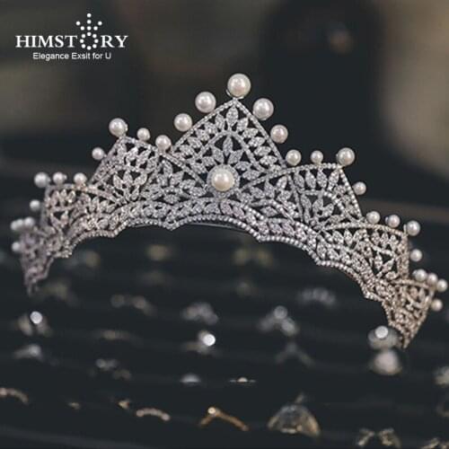 HIMSTORY Fashion Bridal Tiaras and Crowns Cubic Zirconia Wedding Crystal Headpieces Zircon Engagement Party Hair Jewelry Accesso