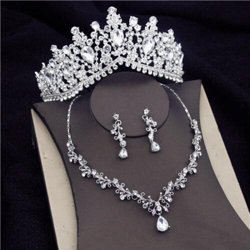 Gorgeous Water drop Crystal Bridal Jewelry Sets for Women Luxury Tiaras Crown Bride Necklace Earring Wedding Jewelry Set Fashion