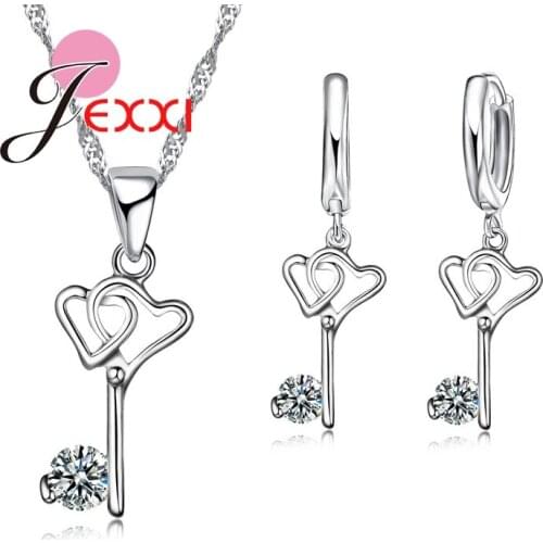 New Arrival 925 Sterling Silver Jewelry Sets Heart Key With CZ Crystal Wedding African Bridal Simulated For Charm Women