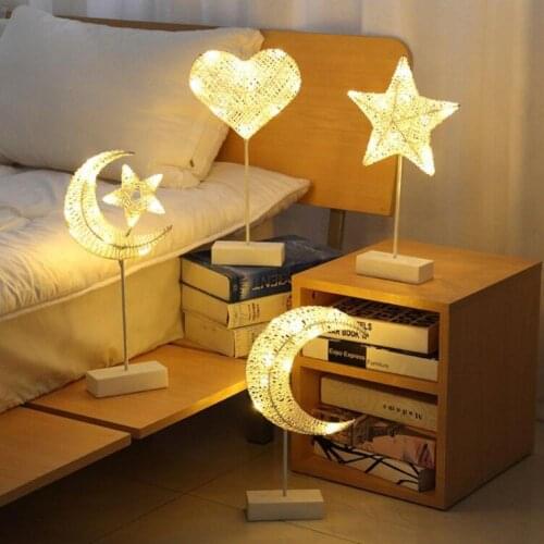 Christmas Star Moon Table Lamp Rattan Modeling LED Bedroom Desk Light Decor