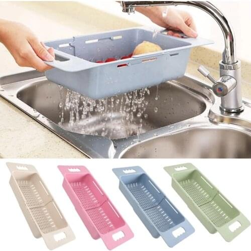New Plastic Adjustable Dish Drainer Sink Drain Basket Washing Vegetable Fruit Plastic Drying Rack Kitchen Accessories Organizer