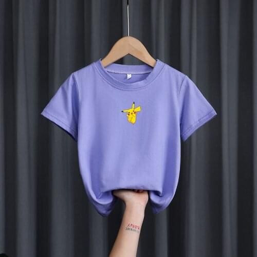 100% Cotton Boys Clothes Pokemon Pikachu Kids T-shirt Short Sleeve Soft Shirt Summer Cartoon Anime Tops Fashion Girls Top