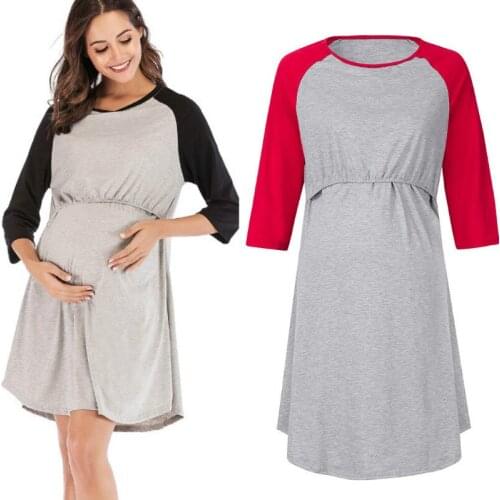 Raglan sleeve maternity dress Cotton pregnancy gown Nursing dress for breastfeeding boat neck maternity gown maxy dress casual