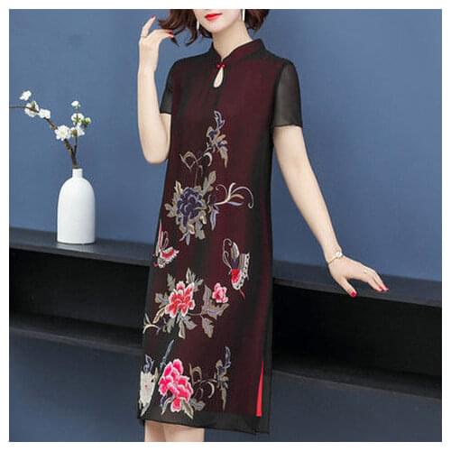 Dresses 2021 spring and autumn fashion new womens western style short-sleeved mid-length over-the-knee dress
