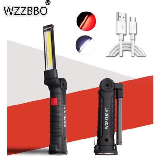 Portable COB LED Flashlight USB Rechargeable Work Light Magnetic Lanterna Hanging Lamp with Built-in Battery Camping Torch