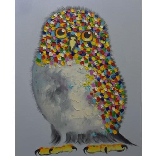 Hand-painted Modern Abstract Thick Oil Canvas Oil Painting Colorful Owl Animal Oil Painting Wall Art Picture for Living Room
