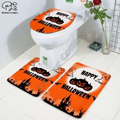 Happy halloween 3D printed Bathroom Pedestal Rug Lid Toilet Cover Bath Mat Set drop shipping