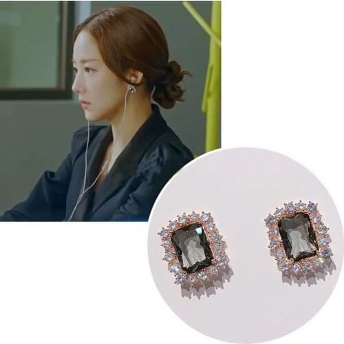 Big Square Crystal Stud Earrings for Women Korean Trendy CZ Earings 2019 Shiny TV Stars Geometric Rhinestone Ear Jewelry