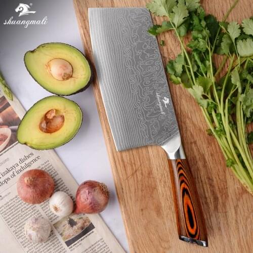 Shuangmali 6.5 Inch Chef Kitchen Knife 5Cr15 Stainless Steel Vegetable Cleaver Knives Chinese Slicing Knife With Wood Handle