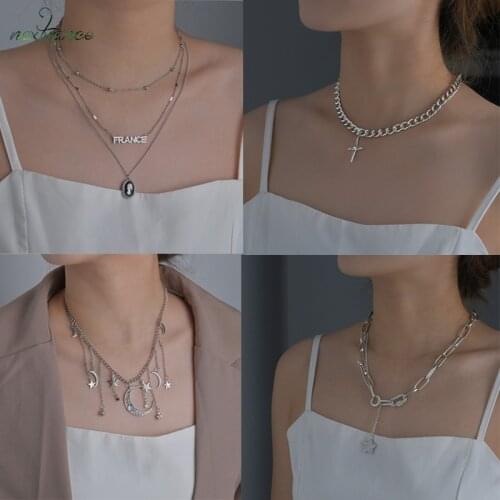 Nextvance Stainless Steel Cross Five Star Silver Necklace Queen Three Layer Pendant Double Chain Women Necklaces Jewery