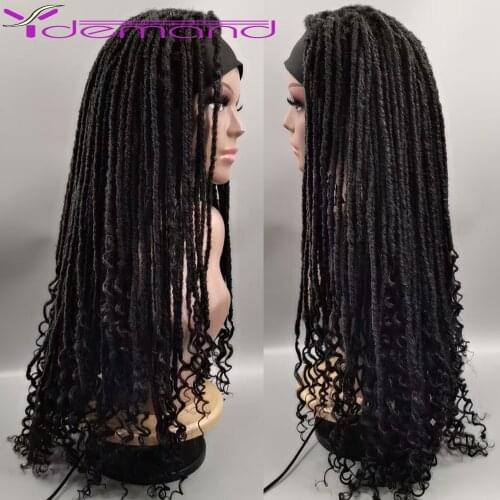 Y Demand Long Braided African Wig Headband Faux Locs Goddess Braids Wigs Synthetic Braiding Beauty Hair For Black Women