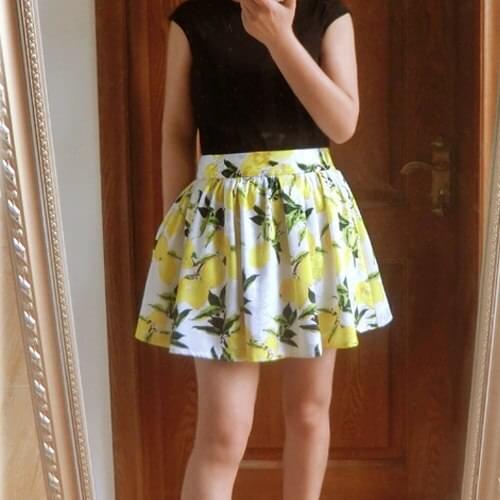 Women Customize Spring Summer Plus Size 3XS-10XL Casual High Waist A Line Lemon Flower Print Above Knee Short Chiffon Mini Skirt