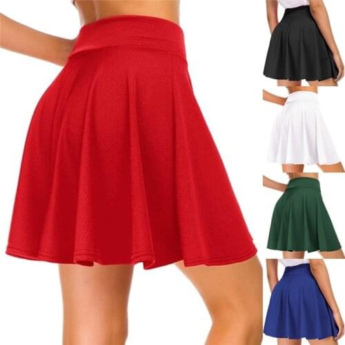 Richkeda Store New 2021 Womens Basic Versatile Stretchy Flared Casual Mini Skater Skirt Red Black Green Blue Short Skirt