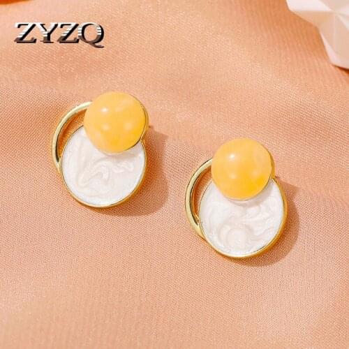 ZYZQ Circular Earrings female Korean temperament wild drop oil earrings 2020 new wave Personality Exquisite Trend earrings