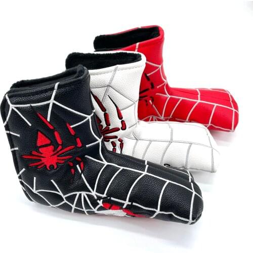 1pc White PU Leather with Spider Embroidery Golf Club Blade Putter Head Cover with Magnet Closure,Available in three colors