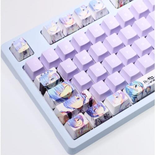 108-key Japanese Anime Cute Re: Rem Purple Keycap DIY Sublimation PBT Cherry Highly Mechanical Keyboard Keycap Cherry MX Switch