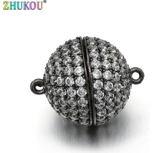 14*18mm Brass Micro Pave CZ Round Magnetic Clasps Hooks DIY Jewelry Findings Accessories, Hole: 1mm, Model: VK25