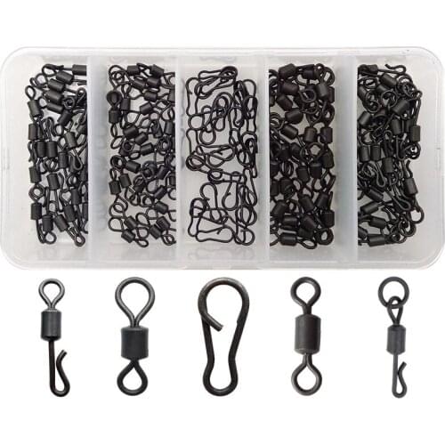 150pc Matte Black Carp Fishing Quick Change Swivel Set Long Body Rolling Swivels Snap Carp Fishing Accessories Tackle Set