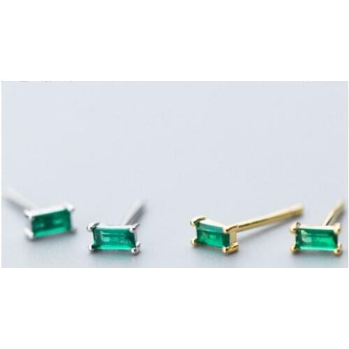 3MM*5MM 100% Authentic Real 100% 925 Sterling Silver fine Jewelry Prong CZ Green emerald Square Stud Earrings C-E9336