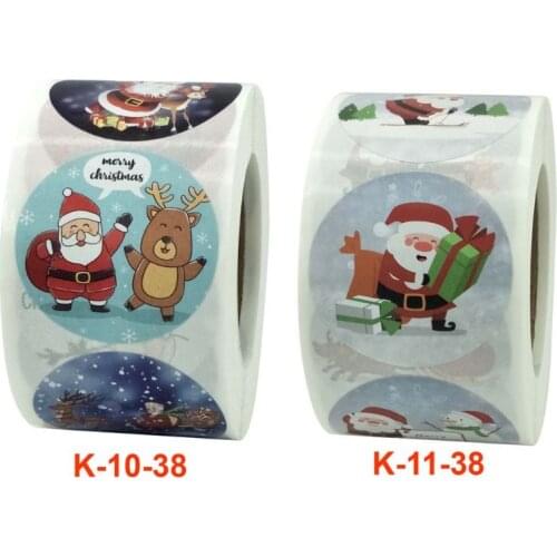 500pcs/roll Round 8 Designs Merry Christmas Sticker Seal Label for Envelope Cards Baking Gift Package Scrapbooking Decor