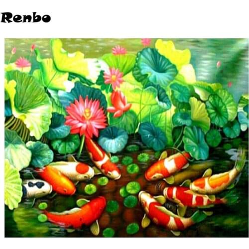 Lotus Koi diamond embroidery,full square round drill 5d diy diamond painting animal fish diamond mosaic picture of rhinestones