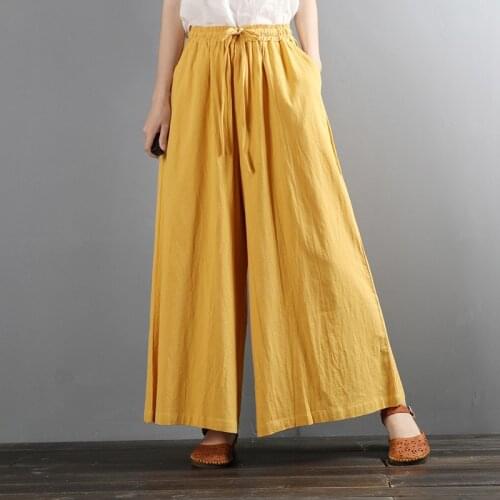 Fashion Wide Leg Pants For Women High Waist Cotton Linen Palazzo Casual Loose Trousers Vintage flare pants Plus Size 6XL 7XL