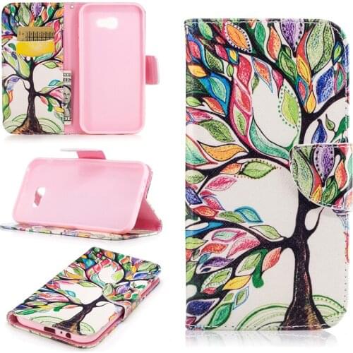 Flip Colored Drawing PU Leather Cases with Kickstand for Samsung Galaxy A7(2017) A7200 Mobile Phone Case with Wallet Card Holder