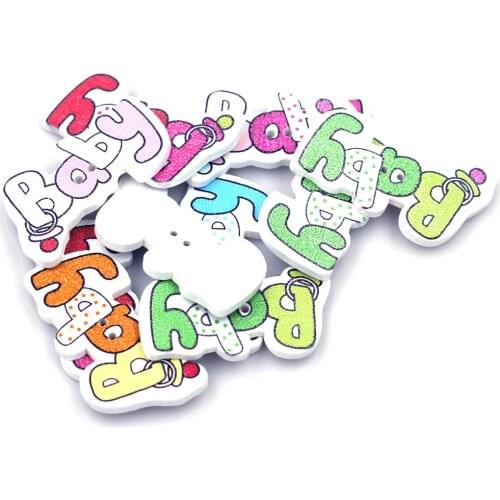 10Pcs Mixed Random Baby Nipple Wooden Sewing Buttons 2 Holes Fit DIY Crafts Clothing Scrapbook Decoration Making 35x21mm