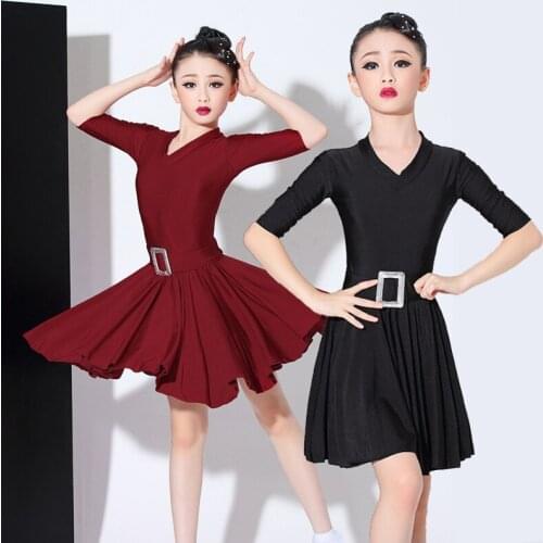 Children Latin Dance Clothes Summer Girls 2021 New Sleeved V-Neck Waist Skirt Rumba Competition Performance Costume