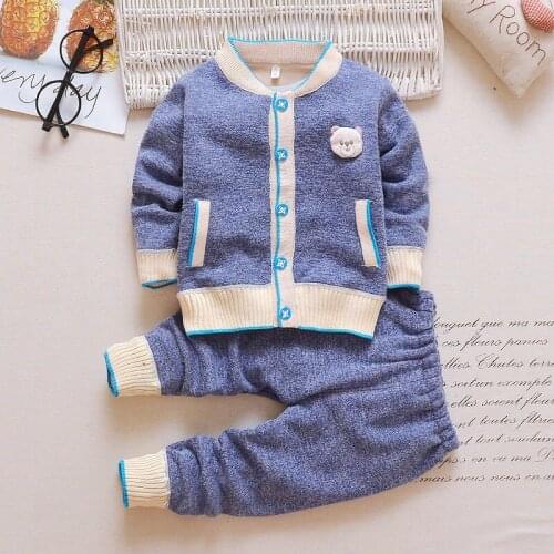 Baby Suit Autumn Winter Plus Velvet Clothes Set 2021 Infant Boys Girls 1 2 years Cardigan Cartoon Sweater Pajama Set Casual Wear