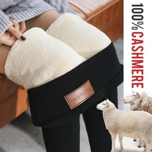 Elastic Winter Warm Leggings Women Thick Velvet Wool Trousers Cashmere Pants High Waist Black Fleece Butt Leggings