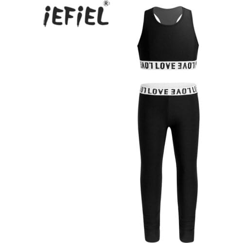 Girls Gymnastic Leotard Sleeveless Crop Top with Leggings Workout Sports Activewear Athletic Outfits Kid Ballet Dance Costume