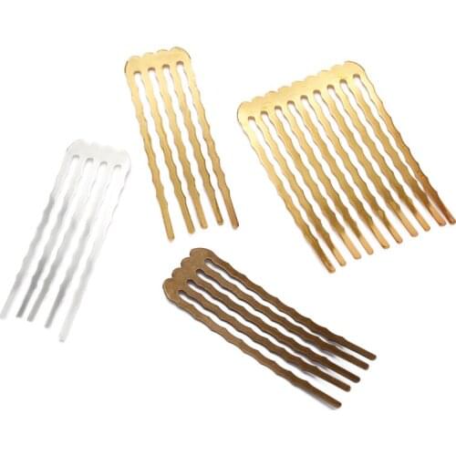 10pcs/lot 5/10/13teeths 50mm Comb Hai Women Gold/Silver Color Hair Comb Hairs Findings Barrettes Retro Headwear Wholesale