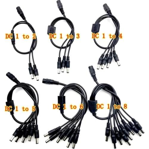 DC Power Jack 5.5x2.1mm DC Power Cable 1 Female to 2,3,4,5,6,8 Male Plug Splitter Adapter for Security CCTV Camera and LED Strip