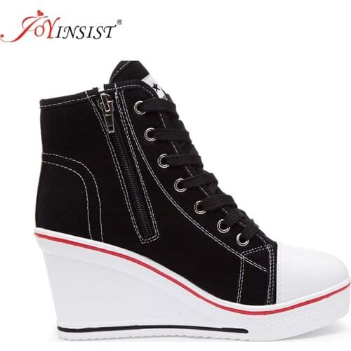 Wedge Canvas Shoes Woman Platform Vulcanized Shoes Hidden Heel Height Increasing Casual Shoes Female High Help Side Zipper