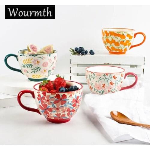 Ceramic Tea Coffee Cups Breakfast Milk Mugs High-capacity Wedding Gifts Japanese Style Drinkware Underglaze Color 460ML